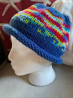Blue Wave Hand-Knit Beanie Hat - one size fits all